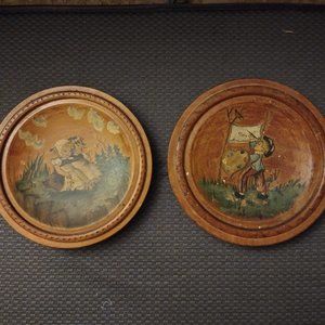 Vintage Hand Painted Wooden Plate Wall Hanging